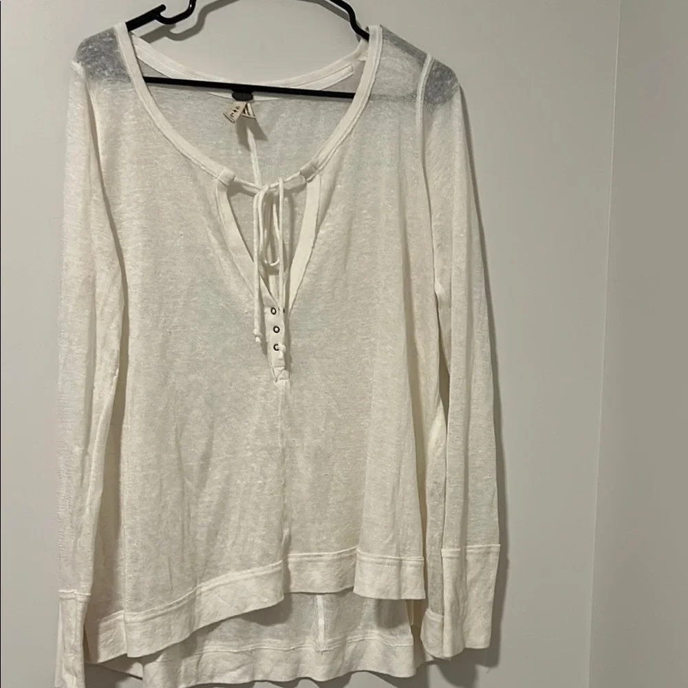 Free People Affogato Hacci Linen Blend Top Size Large Beachy Boho